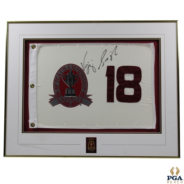 Vijay Singh Signed 1998 PGA Championship at Sahalee Flag - Framed JSA ALOA