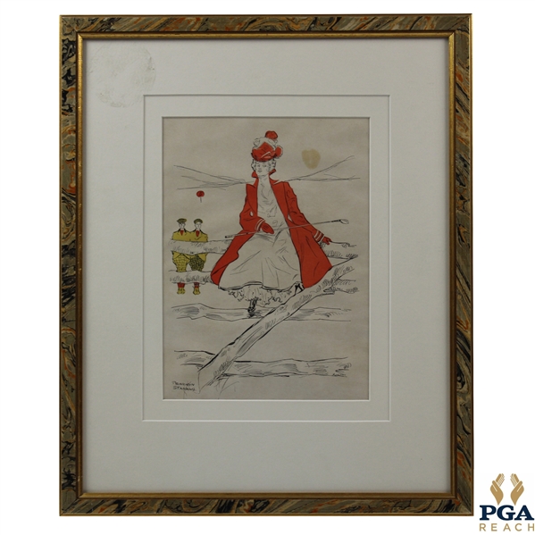 Penrhyn Stanlaws Lady Golfer Illustration - Framed