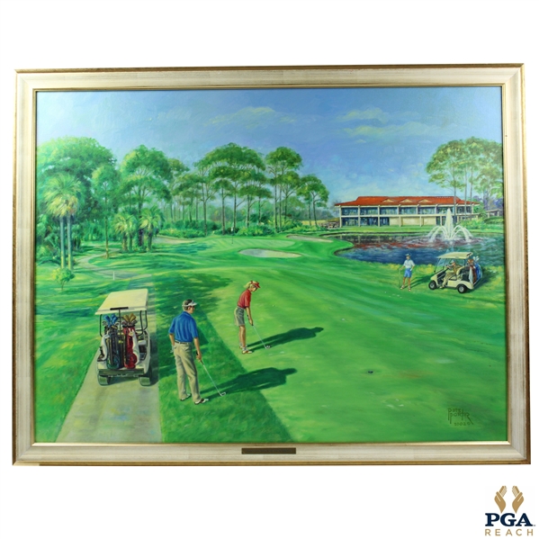 Pete Porter 2002 Original Oil on Canvas Golf Scene Painting - Framed