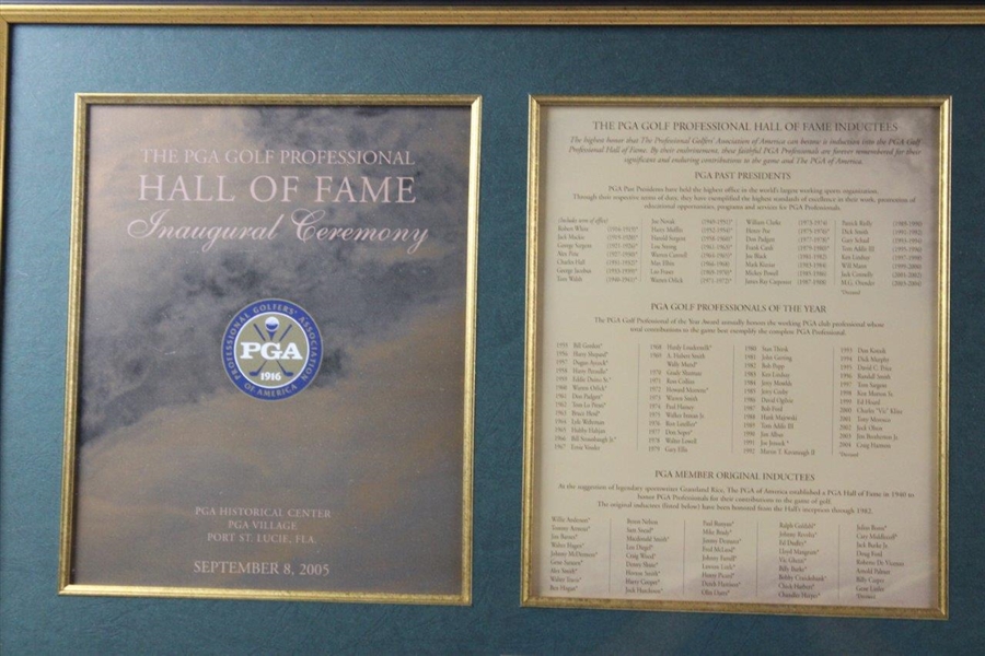 The PGA Golf Professional Hall of Fame Inaugural Ceremony Items - Framed