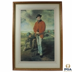 Red Coat Golfer w/Caddie In Front Of Swilken Bridge Print - Framed