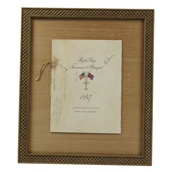 1947 Ryder Cup US Team Signed Tournament Banquet Menu - Framed JSA ALOA
