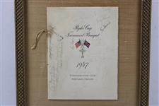 1947 Ryder Cup US Team Signed Tournament Banquet Menu - Framed JSA ALOA