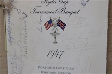 1947 Ryder Cup US Team Signed Tournament Banquet Menu - Framed JSA ALOA