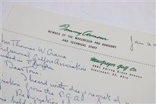 Tommy Armour Signed Letter to PGA Ex. Dir. Tom Crane on Pers. Letterhead - 1/20 JSA ALOA