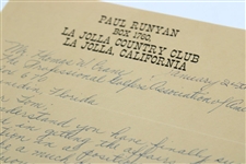Paul Runyan Signed Letter to PGA Ex. Dir. Tom Crane on Pers. Letterhead - 1/24/1965 JSA ALOA