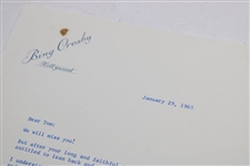 Bing Crosby Signed Letter to PGA Ex. Dir. Tom Crane on Pers. Letterhead - 1/29/1965 JSA ALOA