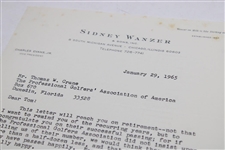 Charles Evans Signed Letter to PGA Ex. Dir. Tom Crane on Pers. Letterhead - 1/29/1965 JSA ALOA