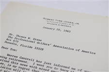 Robert T. Jones Jr. Signed Letter to PGA Ex. Dir. Tom Crane on Pers. Letterhead - 1/20/1965 JSA ALOA