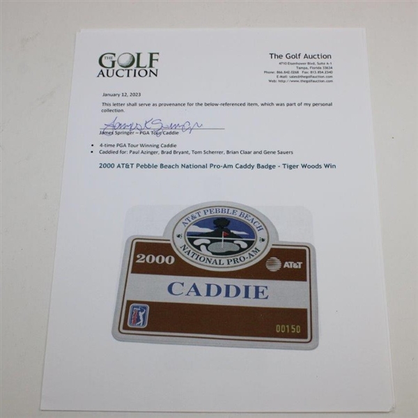 2000 AT&T Pebble Beach National Pro-Am Caddy Badge - Tiger Woods Win