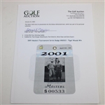 2001 Masters Tournament Series Badge #00553 - Tiger Woods Win