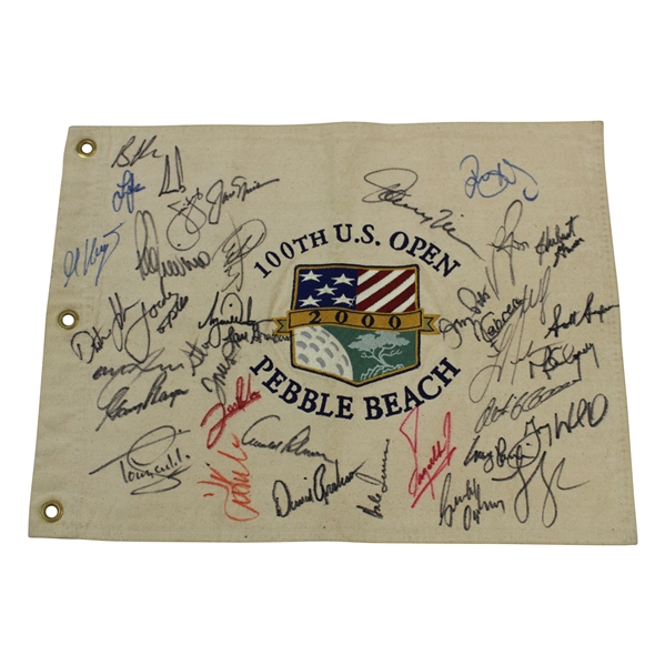 Tiger Woods & 37 other US Champs Signed 2000 US Open at Pebble Canvas Flag JSA ALOA