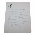 Sam Snead Signed Handwritten Schedule on Personal Letterhead JSA ALOA