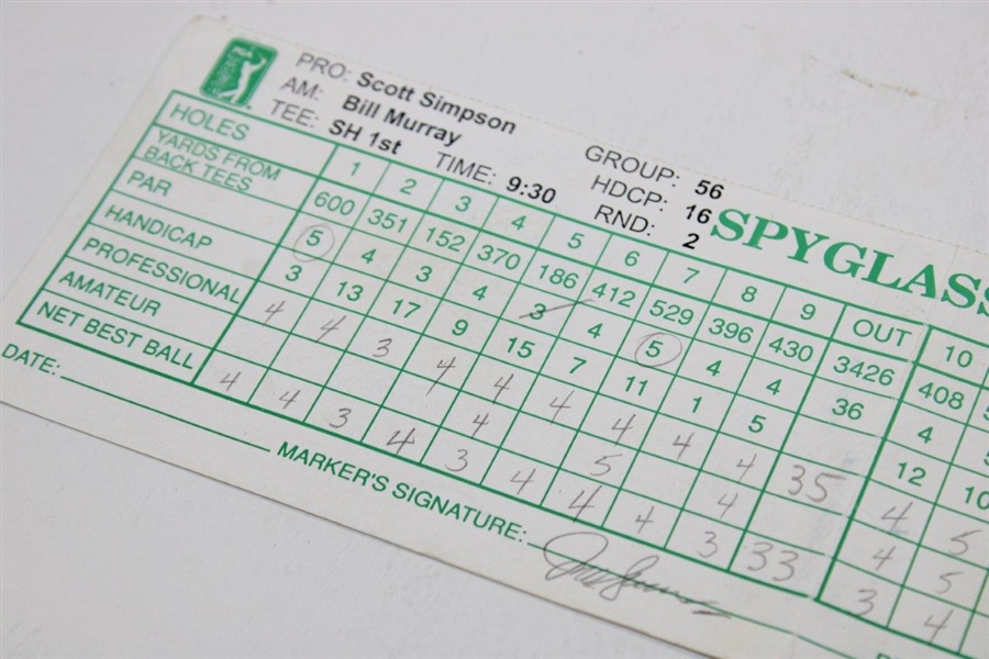 Scott Simpson w/Bill Murray 1998 AT&T Scorecard at Spyglass Hill Jeff Sluman Marker