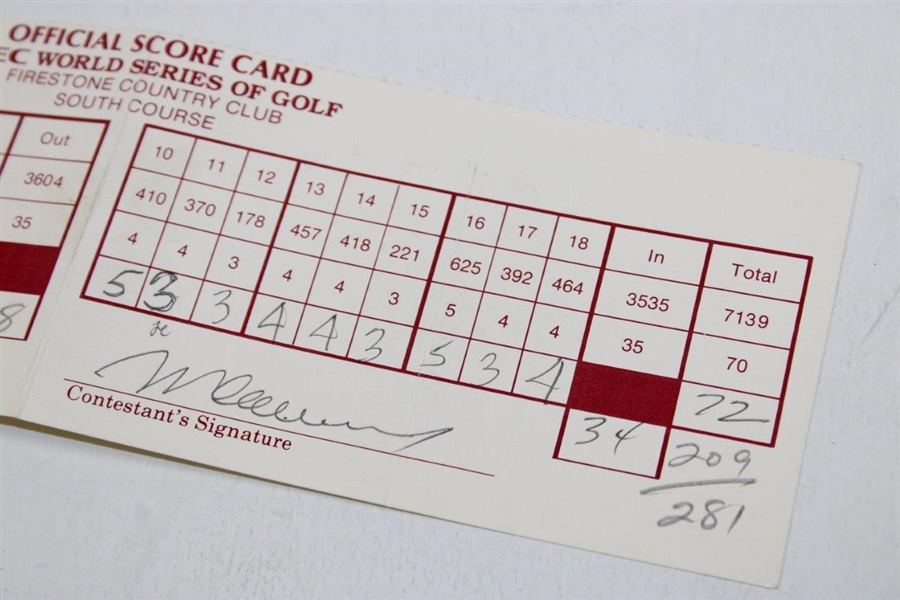 Mark Calcaveccia Scorecard From 1998 NEC World Series of Golf Fred Couples Marker