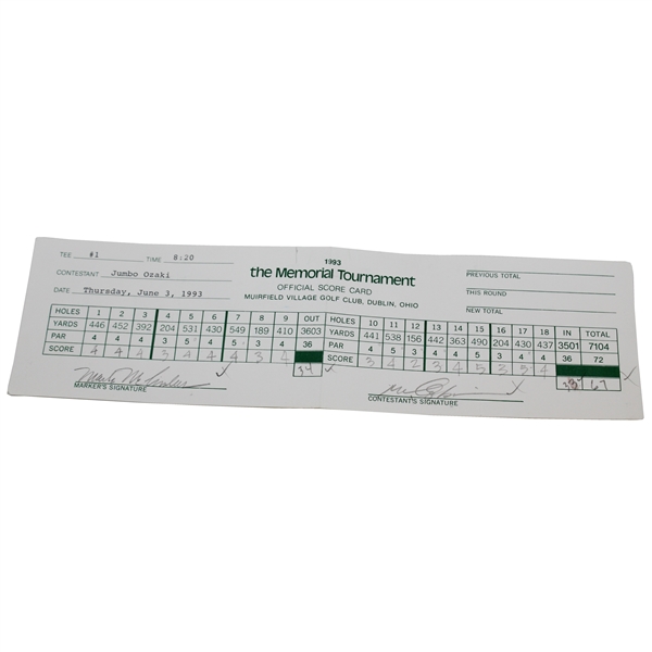 Jumbo Ozaki Scorecard From 1993 Memorial Tournament Mark Mccumber Marker