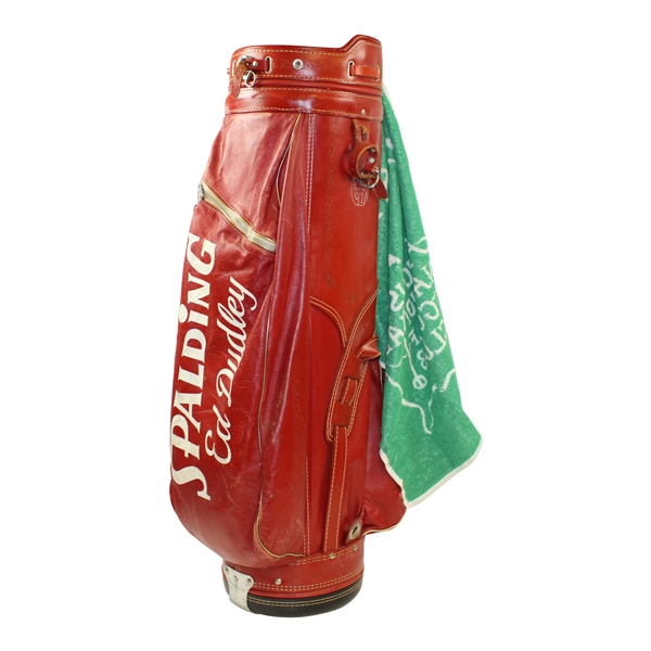 Ed Dudley's Personal Used Spalding Pony Skin Golf Bag w/ANGC Bag Towel, 1963 WGA & Broadmoor Badge