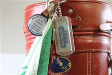 Ed Dudley's Personal Used Spalding Pony Skin Golf Bag w/ANGC Bag Towel, 1963 WGA & Broadmoor Badge