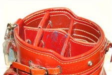 Ed Dudley's Personal Used Spalding Pony Skin Golf Bag w/ANGC Bag Towel, 1963 WGA & Broadmoor Badge