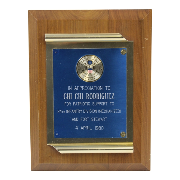 Chi-Chi Rodriguezs 1980 US Army Patriotic Support Plaque - April 4th