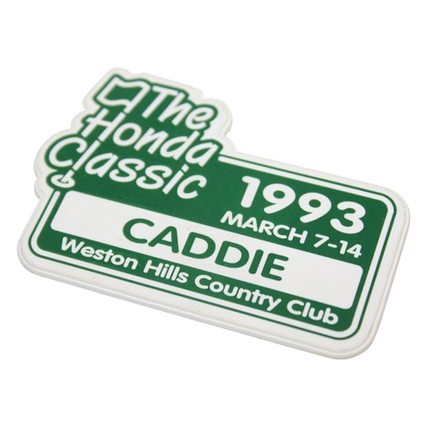1993 The Honda Classic at Weston Hills CC Caddie Badge - Tiger Woods 3rd PGA Start & 1st Par Rd