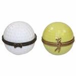 Pair Of Vintage Porcelain Golf Ball Pill Boxes - Limoges France