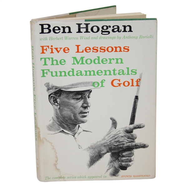 1957 1st Ed Ben Hogans Five Lessons The Modern Fundamentals Of Golf Book With Water Stain Of Dust Jacket