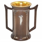 Large Sterling On Bronze Art Deco Trimmed Two Handled Golf Trophy   