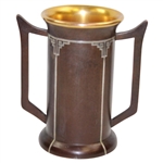 Large Sterling On Bronze Art Deco Trimmed Two Handled Golf Trophy   