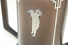 Large Sterling On Bronze Art Deco Trimmed Two Handled Golf Trophy   