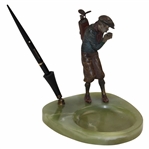 Cold Painted Bronze Casted Sculpture Of A Golfer On A Marble Pen Stand Base