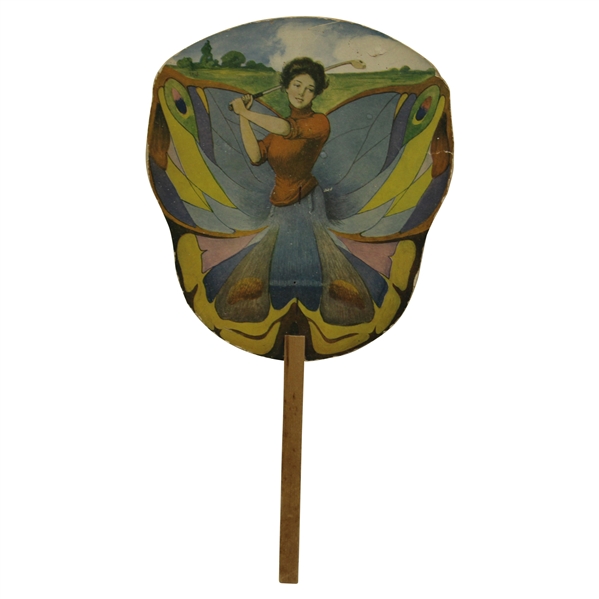 Early 1900's Advertising Fan Featuring Woman Golfer As A Butterfly