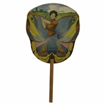 Early 1900's Advertising Fan Featuring Woman Golfer As A Butterfly