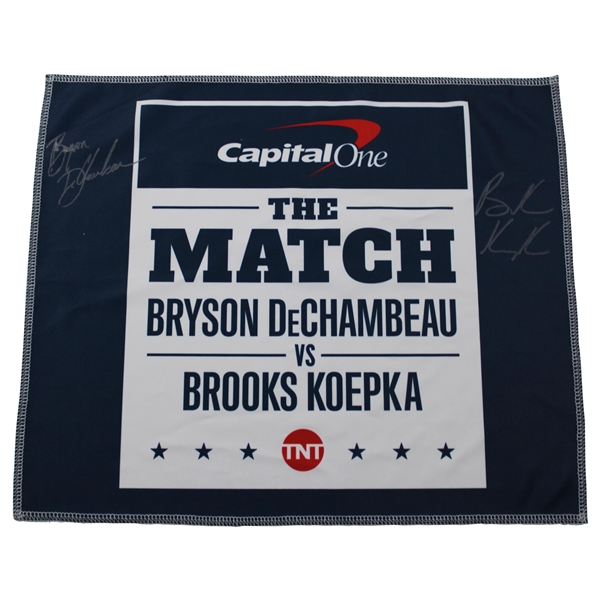 Bryson DeChambeau & Brooks Kopeka Signed Capital One The Match Navy Cloth Signage JSA ALOA
