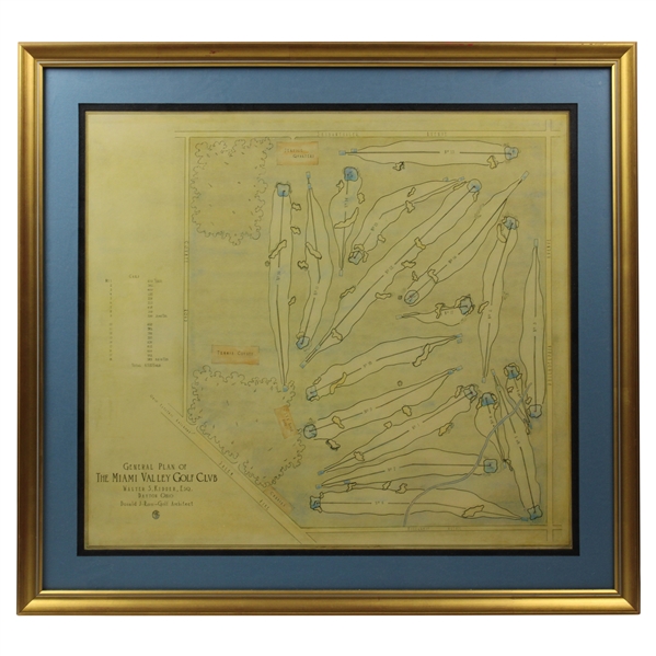 1919 General Routing Map of The Miami Valley Golf Club by Donald Ross - Framed