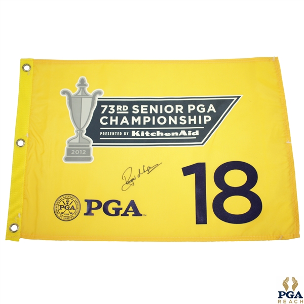 Roger Chapman Signed 2012 PGA Senior Championship Yellow 18 Flag JSA ALOA