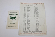 1958 Masters Thursday Pairing Sheet & Schedule of Events Pamphlet - Arnold Palmer Winner