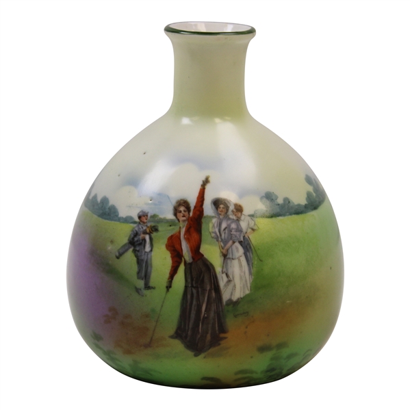 Schwarzburg Porcelain Vase with Lady Golfer in Red Coat Scene