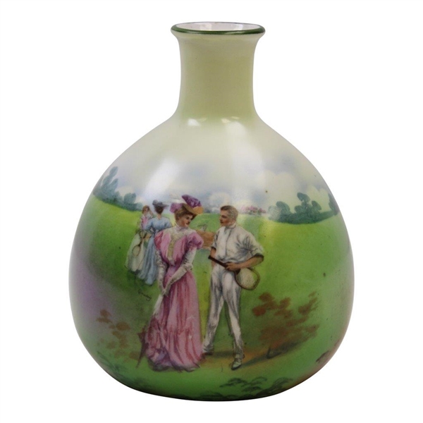 Schwarzburg Porcelain Vase with Lady Golfer in Red Coat Scene