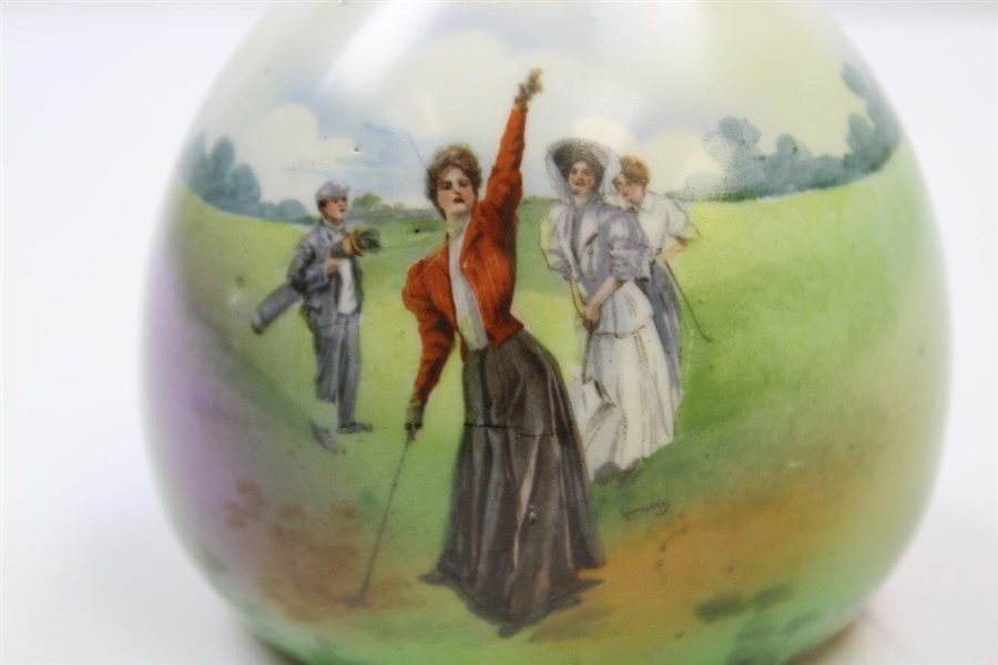 Schwarzburg Porcelain Vase with Lady Golfer in Red Coat Scene