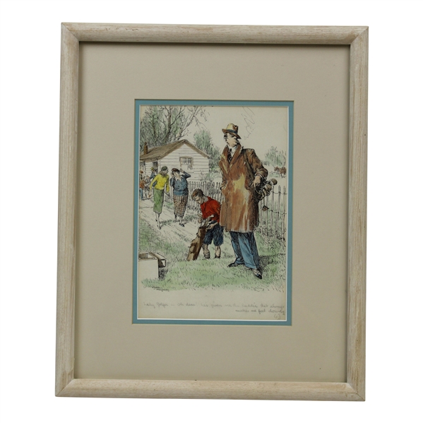Frank Reynolds Original "Lady Golfer...Always Makes Me feel…" Pen & Ink Watercolor - Framed