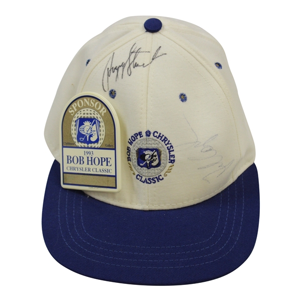 Payne Stewart & Fred Couples Signed Bob Hope Classic Hat w/Sponsor Badge JSA ALOA