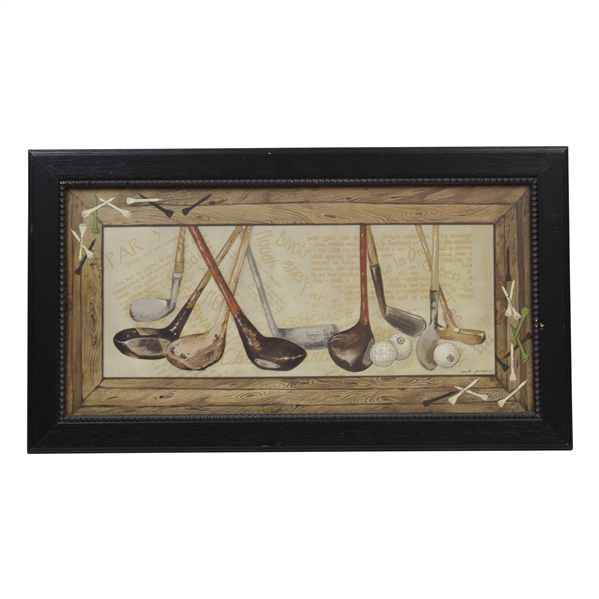 Golf Themed Clubs & Irons with Golf Balls Illustration - Framed