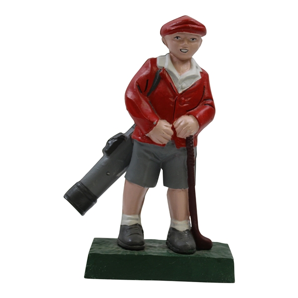 Modern Golfer in Red Jacket Cast Iron Door Stop - 10"