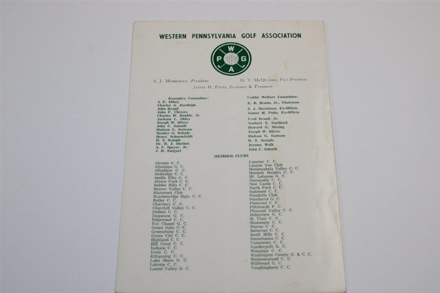 1960 Arnold Palmer - Deane Beman's Personal Program from West Penn Golf Association 