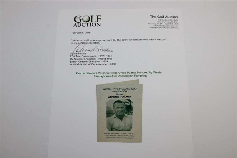 1960 Arnold Palmer - Deane Beman's Personal Program from West Penn Golf Association 