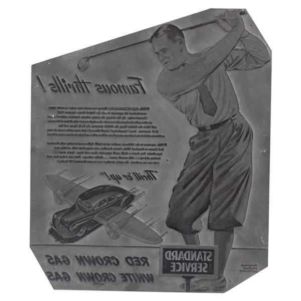 Bobby Jones 1930s Standard Service Gas-Petroleum Printing Plate w/Grand Slam Merion