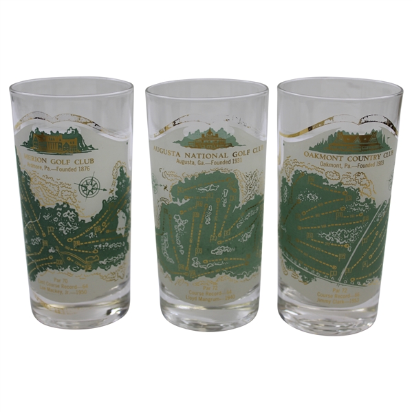 Augusta National, Merion & Oakmont CC Vintage Golf Drinking Glasses 
