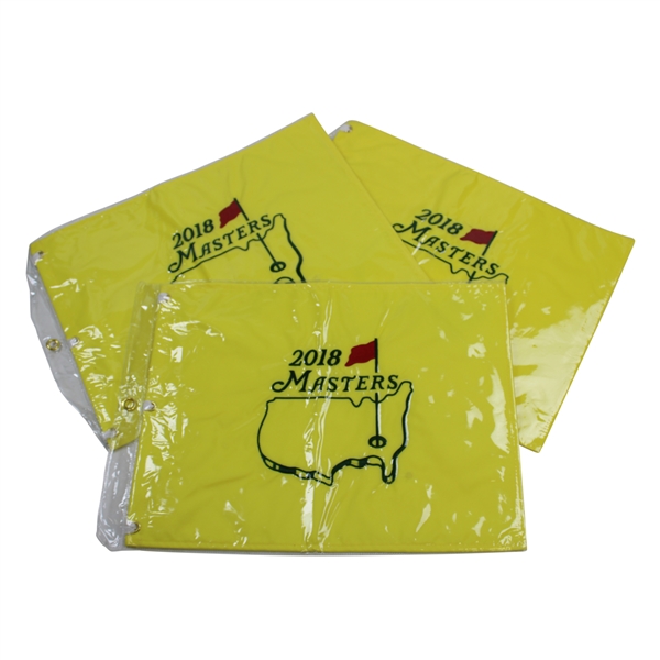 Three (3) 2018 Masters Tournament Embroidered Flags - Patrick Reed Winner