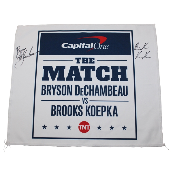 Bryson DeChambeau & Brooks Kopeka Signed Capital One The Match White Cloth Signage JSA ALOA